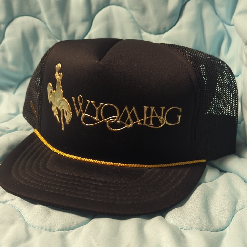 Black and Gold Wyoming Trucker Hat